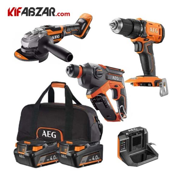 0427c3cf5fe24b32a43a10547df25b93 کیت دریل چکشی و مینی فرز و بتن کن شارژی آاگ مدل JP18H3 402 - Image 1