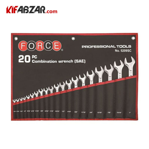 583d03e87696489fbceb9102829de4d0 ست آچار یکسر تخت یکسر رینگ اینچی 20 عددی فورس مدل 5209SC - Image 1