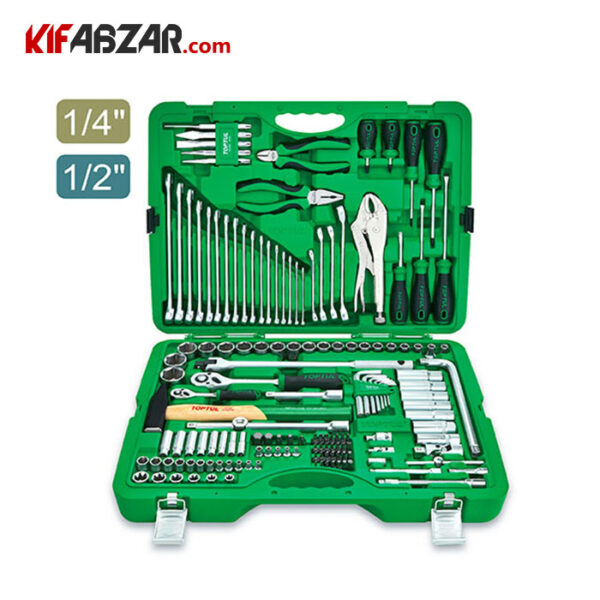 64ff77cb4ea84edab6acad8e13e3552a جعبه ابزار سبز 150 پارچه پلاستیکی تاپ تول مدل GCAI150R - Image 1
