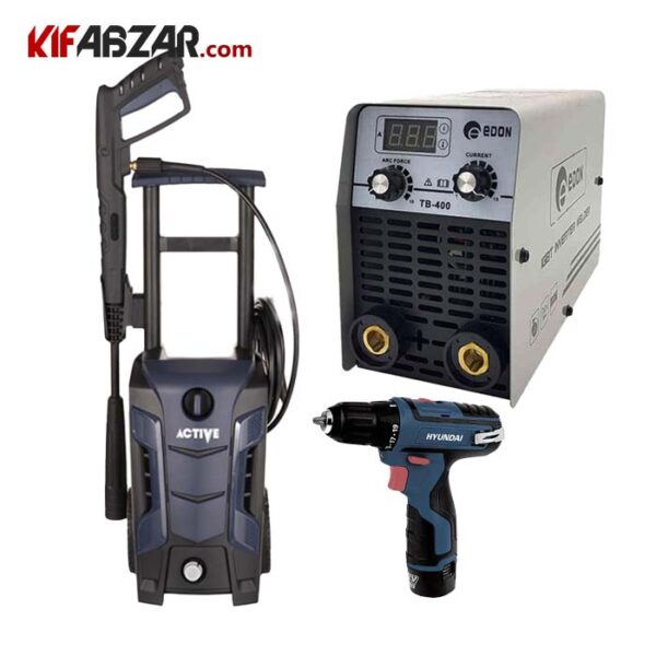 a1bbf57bc1d647adbfc721dc0a4d0c31 کارواش 140 بار اکتیو+دریل شارژی هیوندای+دستگاه جوشکاری ادون - Image 1