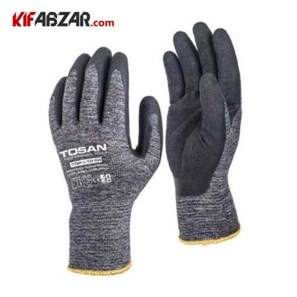 a59e9ea7510647748e0128541cebac09 دستکش ایمنی ضد برش لاتکس توسن مدل TDP L10 BS - Image 1