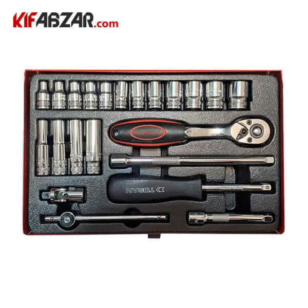 a9056ef9439a4f1080643cfb69253348 جعبه آچار بکس 22 پارچه توسن مدل T1254 22 - Image 1