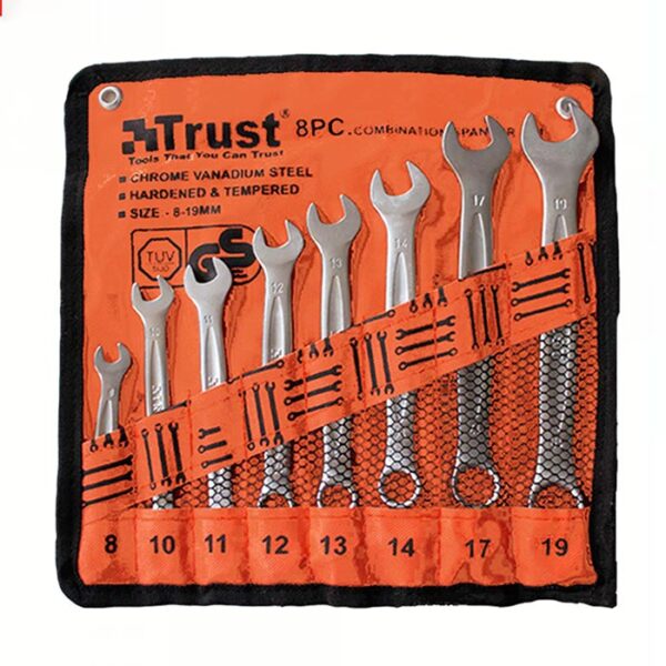 ست آچار کیفی یک سر تخت یک سر رینگ 8 عددی تراست