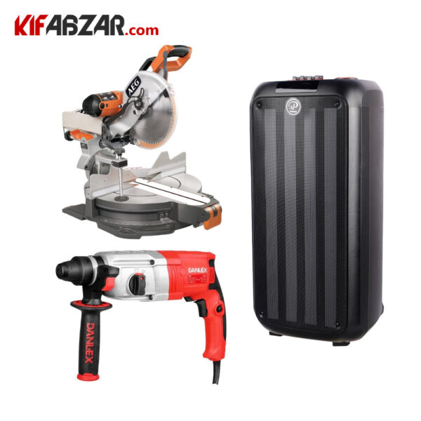 کیت ابزار 3 عددی اره فارسی بر آاگ PS305DG + دریل بتن کن دنلکس DX-3132 + اسپیکر شارژی اکس پی XP-M1211M