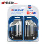 بسته بندی ست آچار آلن دسته کوتاه 18 عددی هاربر مدل H18M