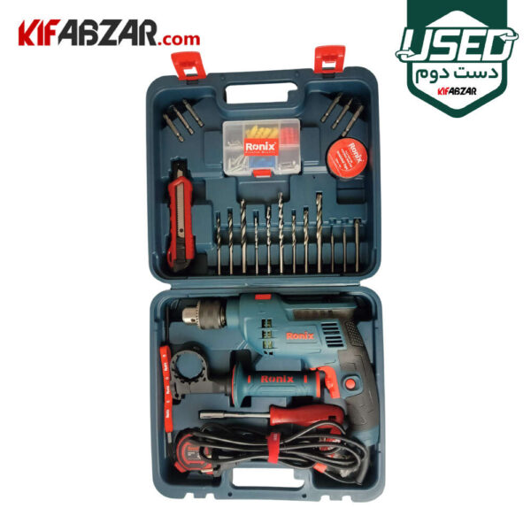 متعلقات کیت 33 پارچه دریل چکشی 750 وات رونیکس مدل RS-0008 دست دوم