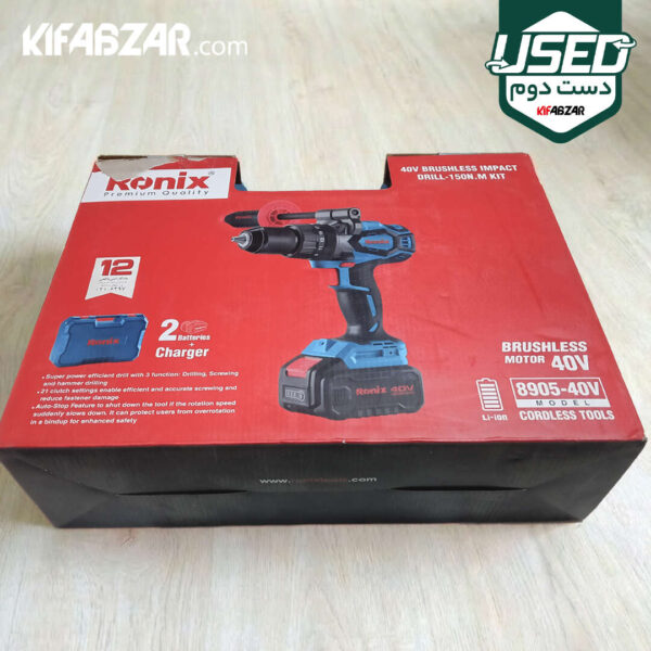 فروش دریل پیچ گوشتی چکشی شارژی 40 ولت رونیکس مدل 8905-40V دست دوم