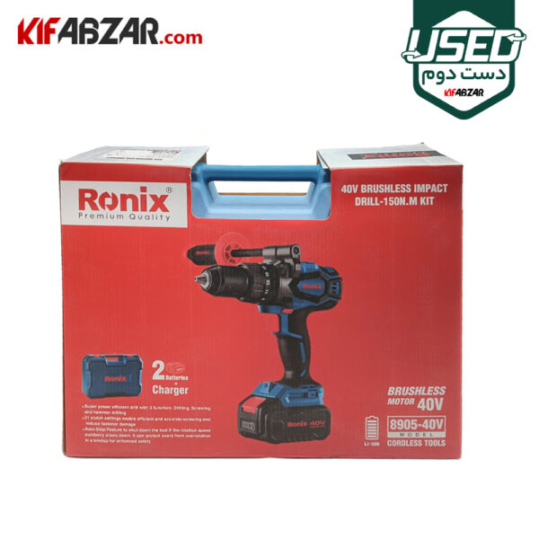 جعبه کارتنی دریل پیچ گوشتی چکشی شارژی 40 ولت رونیکس مدل 8905-40V دست دوم