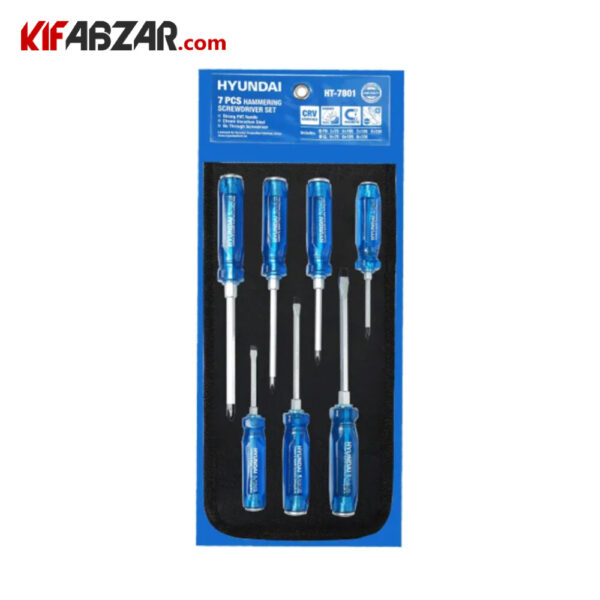 ست 7 عددی پیچ گوشتی دسته کریستالی ضربه خور هیوندای مدل HT-7801 ست 7 عددی پیچ گوشتی دسته کریستالی ضربه خور هیوندای مدل HT-7801