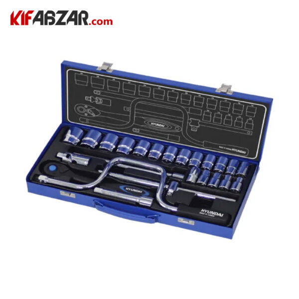 جعبه بکس 24 پارچه 1/2 درایو 6 پر هیوندای مدل HT-9124 جعبه بکس 24 پارچه 1/2 درایو 6 پر هیوندای مدل HT-9124
