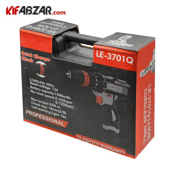 بسته بندی دریل پیچبند شارژی 12 ولت لکسون مدل LE-3701Q