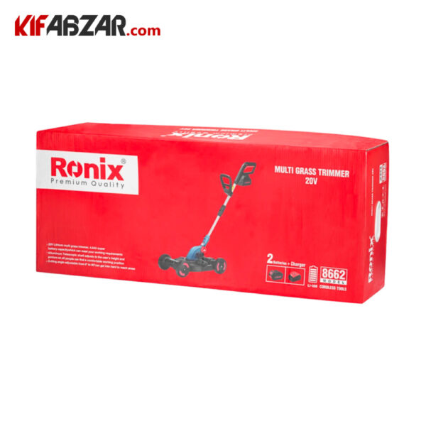جعبه کارتنی چمن زن دوکاره شارژی 20 ولت رونیکس مدل 8662